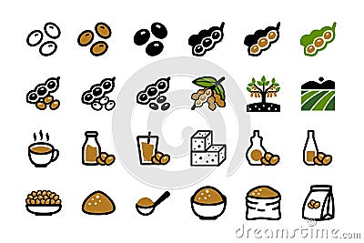 Soy soybean icon set Vector Illustration