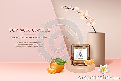 Soy Wax Candle Ads Banner Concept Poster Card. Vector Vector Illustration