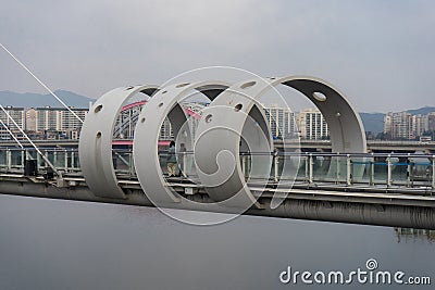Soyanggang skywalk over Soyang river during winter afternoon at Chuncheon , South Korea : 11 February 2023 Editorial Stock Photo