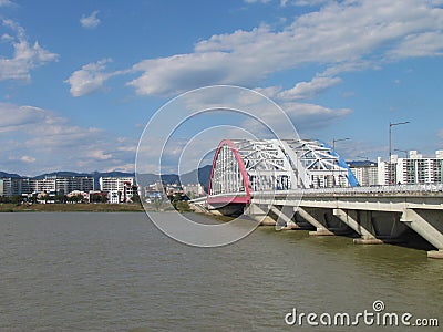 Soyanggang Soyang river bridge near skywalk in Chuncheon city of South Korea Stock Photo