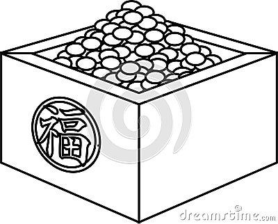 Soys of Japanese Setsubun went into measuring box outline Vector Illustration