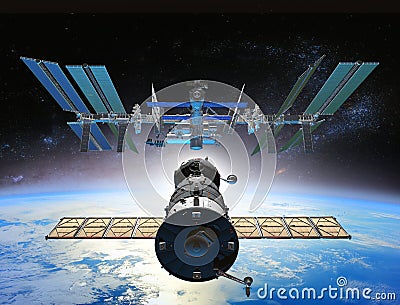 Soyuz docking on International Space Station Stock Photo