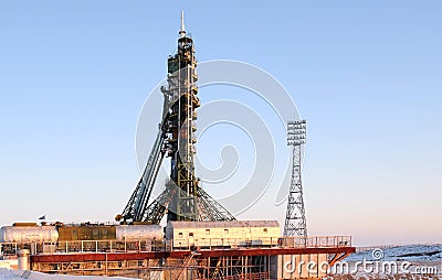 Soyuz Spacecraft on Launch Pad in Baikonur Editorial Stock Photo