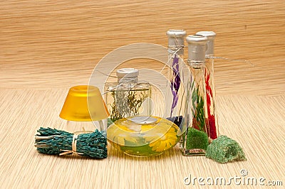 Spa accessories,candle,sponge Stock Photo