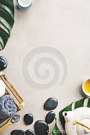 Spa accessories on grey background Stock Photo