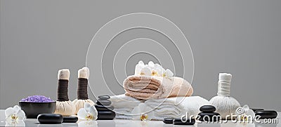 Spa background composition. Massage, oriental therapy, wellbeing and meditation concept. Stock Photo