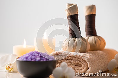 Spa background composition. Massage, oriental therapy, wellbeing and meditation concept. Stock Photo