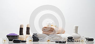 Spa background composition. Massage, oriental therapy, wellbeing and meditation concept. Stock Photo