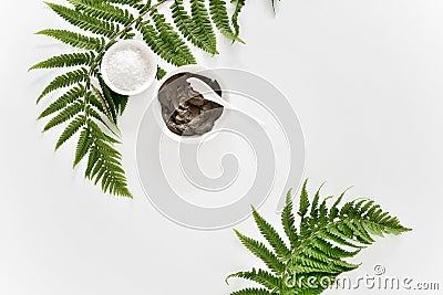 Spa background with Dead sea mud and fern leaves Stock Photo