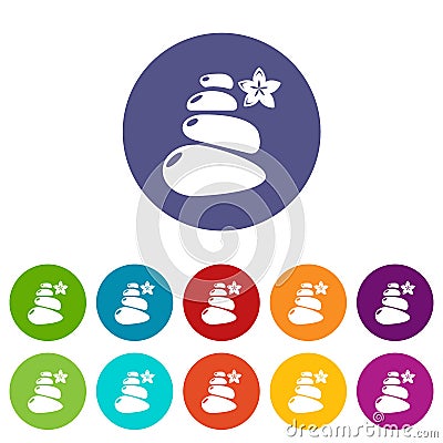 Spa balance stones icons set vector color Vector Illustration