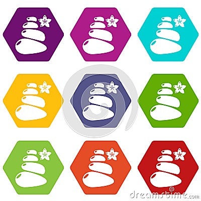 Spa balance stones icons set 9 vector Vector Illustration