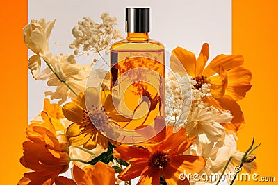 Medicine oil beauty herbal treatment aromatherapy natural yellow calendula flowers Stock Photo