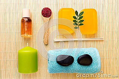 Spa Beauty Care Concept. Beautiful Various Products Spa Set for Stock Photo