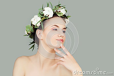 Spa Beauty. Cheerful Woman with Healthy Skin Stock Photo