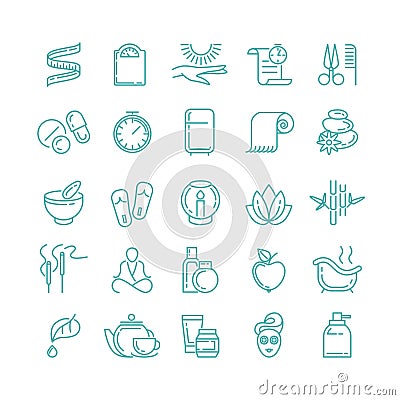 Spa and Beauty line vector icons set Vector Illustration