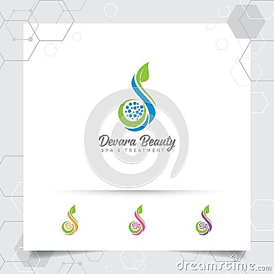 Spa beauty logo vector design with concept of green nature. Spa and treatment logo for salon beauty clinic Vector Illustration