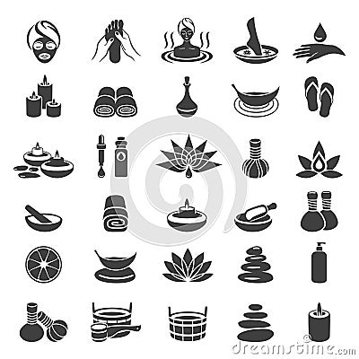 Spa icons isolated on white background. Sauna accessories. SPA concept. Vector Illustration