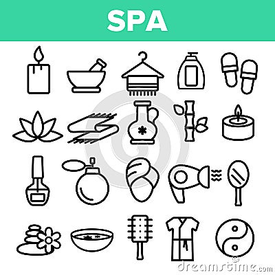 Spa Beauty Service Linear Vector Icons Set Vector Illustration