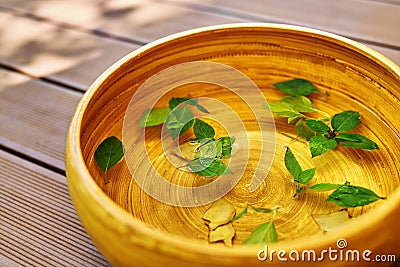 Spa Body Treatment. Foot Basin, Bowl. Skin Care Massage Therapy Stock Photo