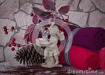 SPA and Christmas time, composition with angel Stock Photo