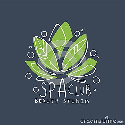 Spa club, healthy studio logo template, emblem for wellness, yoga center hand drawn vector Illustration Vector Illustration