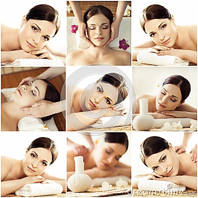 Spa collage: different types of massage. Massaging, spa, wellness, health care and healing therapy Stock Photo