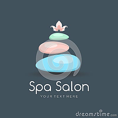 SPA color logo template for beauty salon or yoga center with spa stones and lotus flower Vector Illustration