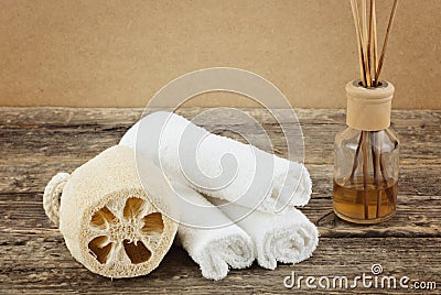 Spa composition with massage brushes and aroma therapy Stock Photo