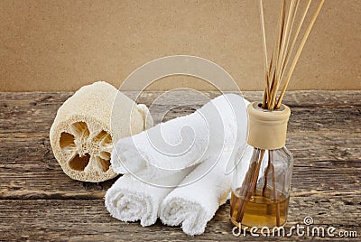 Spa composition with massage brushes and aroma therapy Stock Photo