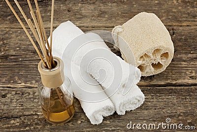 Spa composition with massage sponge Stock Photo