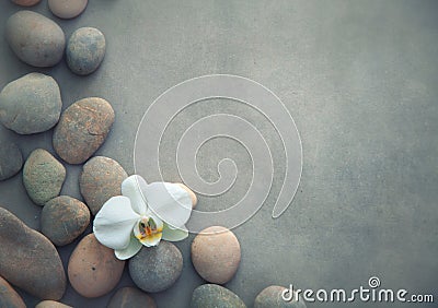 Spa concept with basalt stones and white orchid Stock Photo
