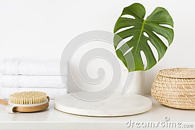 Spa concept for product display montage with white stone pedestal Stock Photo