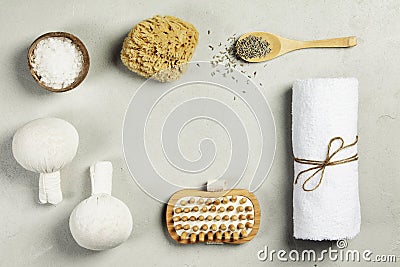 Spa Concept. Top view of beautiful Spa Products. Stock Photo