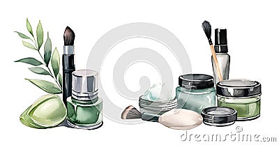Spa cosmetics, watercolor clipart illustration with isolated background Cartoon Illustration