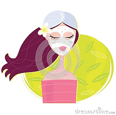 Spa girl with regeneration facial mask Vector Illustration