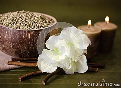 Spa on green bamboo Stock Photo