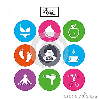 Spa, hairdressing icons. Swimming pool sign. Vector Illustration