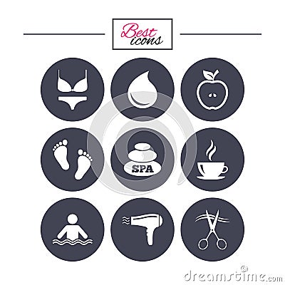 Spa, hairdressing icons. Swimming pool sign. Vector Illustration