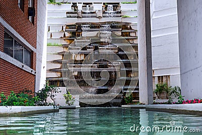 Spa healthy water and artificial waterfall building in resort Stock Photo