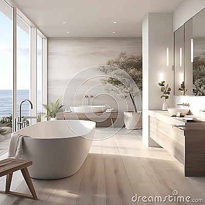 a spa like bathroom with a soaking tub in a home in grayton with beach view Stock Photo