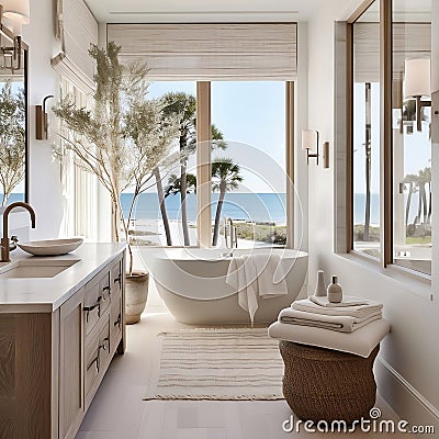 a spa like bathroom with a soaking tub in a home in grayton with beach view Stock Photo