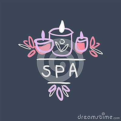 Spa logo design, badge for wellness, yoga center, health and cosmetics label, hand drawn vector Illustration Vector Illustration