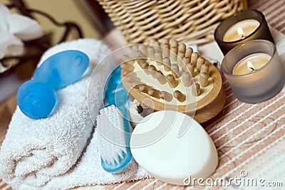 Spa massage brush composition Stock Photo