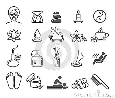 Spa massage therapy cosmetics icons. Vector Illustration