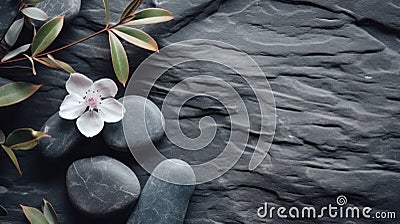 Spa - Natural Alternative Therapy With Massage Stones And Waterlily In Water. Stock Photo