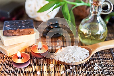 Spa with natural bath salt Stock Photo