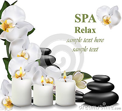 Spa relax card candles and stones Vector illustration Vector Illustration