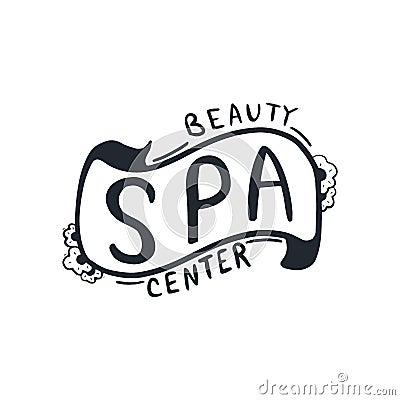 Spa and Relax Center hand draw lettering. Vector Illustration