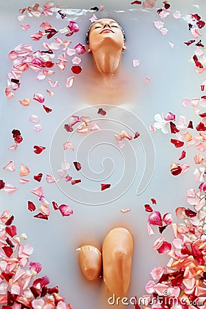 Spa Relax Flower Bath. Woman Health, Beauty Treatment, Body Care Stock Photo