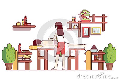 Spa salon massage therapist woman massaging man Vector Illustration